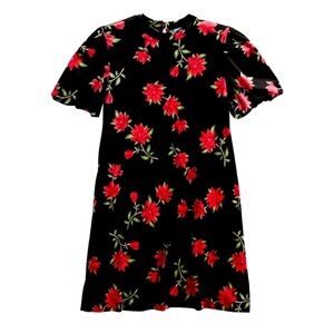 Draper James RSVP Black Red Floral Velvet Shift Short Sleeve Dress  XL NWOT